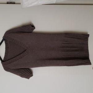 MAJE V neck sweater dress S taupe short sleeve tunic bodycon